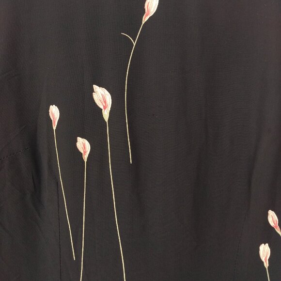 Vintage 90s Black Chiffon Dress with Flowers Size 8 Made in Canada by Braemar - Picture 5 of 13